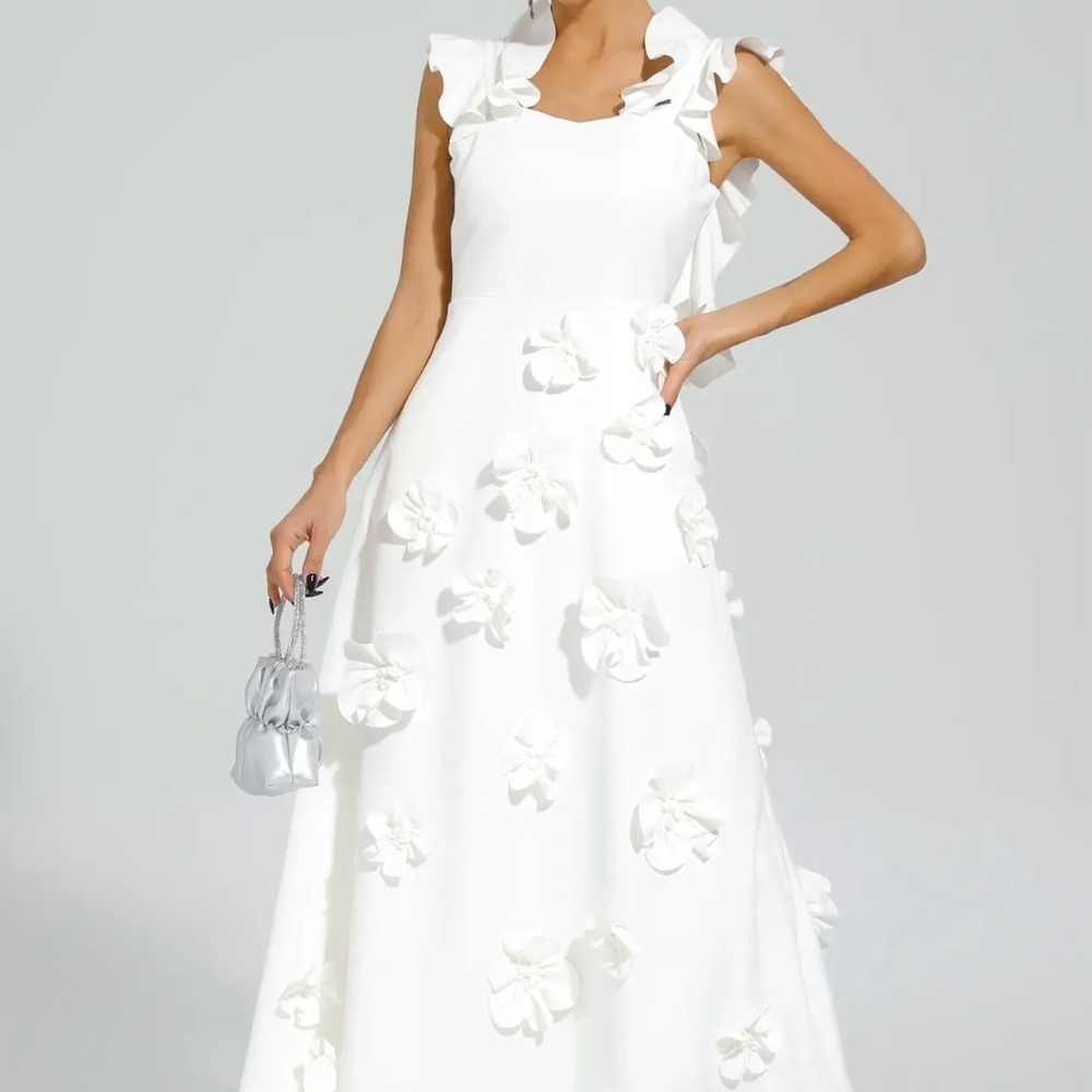 White Flower Slip Dress - White, New with Tags